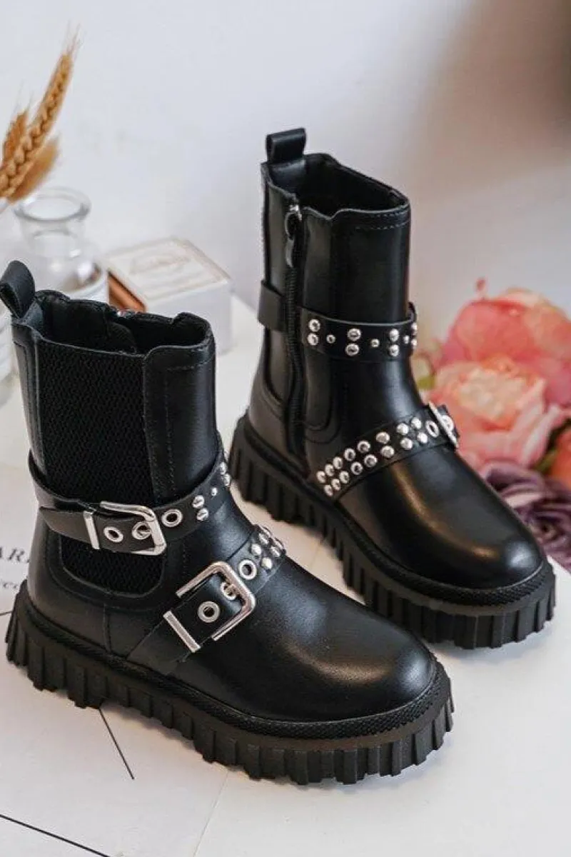 Dziewczęce>Boto Botki Sztyblety Na Suwak Dziewczęce Czarne Adeneia Czarny