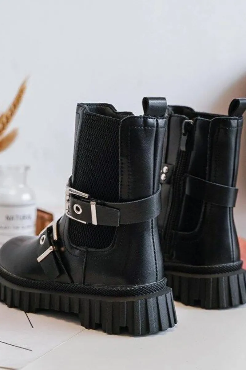 Dziewczęce>Boto Botki Sztyblety Na Suwak Dziewczęce Czarne Adeneia Czarny