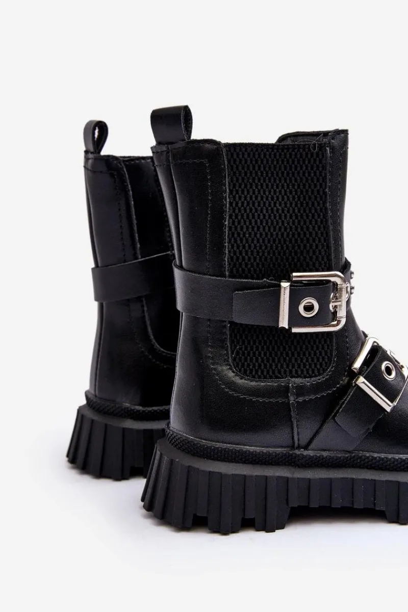 Dziewczęce>Boto Botki Sztyblety Na Suwak Dziewczęce Czarne Adeneia Czarny