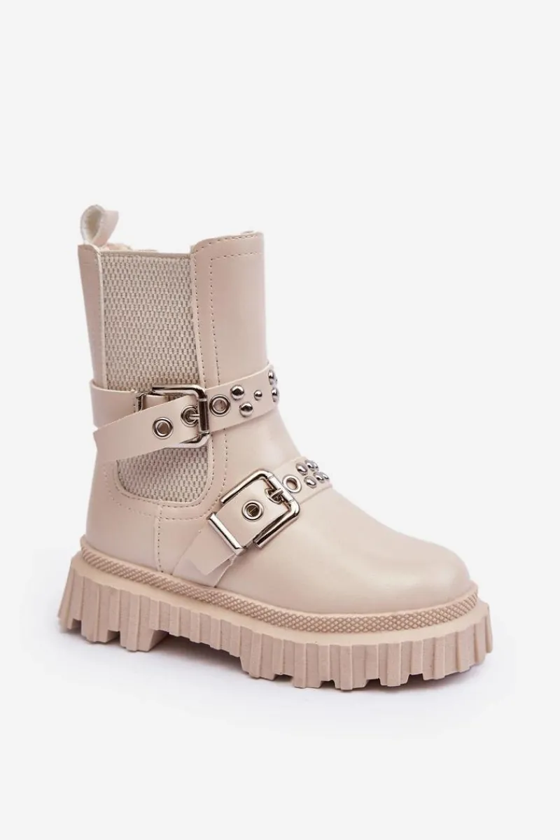 Dziewczęce>Boto Botki Sztyblety Na Suwak Dziewczęce Beżowe Adeneia