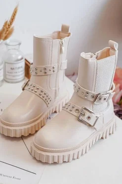 Dziewczęce>Boto Botki Sztyblety Na Suwak Dziewczęce Beżowe Adeneia