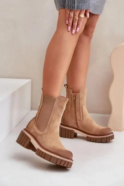 New Boto Botki Sztyblety Na Zamek Ocieplane Camel Linneviae