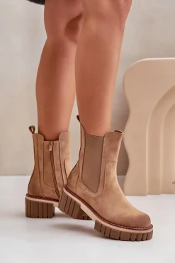 New Boto Botki Sztyblety Na Zamek Ocieplane Camel Linneviae