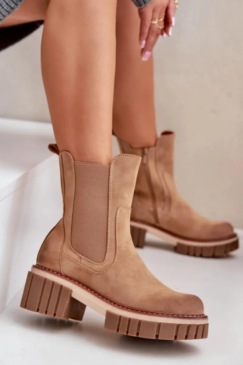 New Boto Botki Sztyblety Na Zamek Ocieplane Camel Linneviae