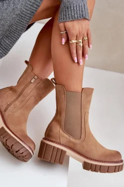 New Boto Botki Sztyblety Na Zamek Ocieplane Camel Linneviae