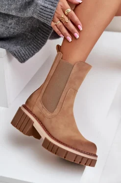 New Boto Botki Sztyblety Na Zamek Ocieplane Camel Linneviae