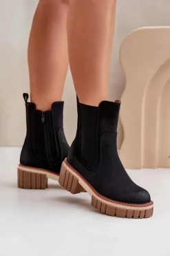 Botki Sztyblety Na Zamek Ocieplane Czarne Linneviae Damskie Czarne Botki|Botki Na Obcasie