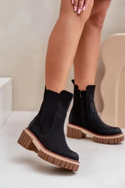 Botki Sztyblety Na Zamek Ocieplane Czarne Linneviae Damskie Czarne Botki|Botki Na Obcasie