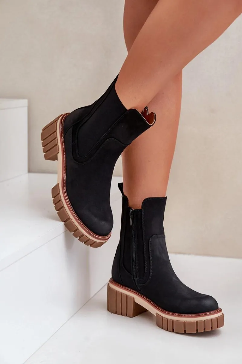 Botki Sztyblety Na Zamek Ocieplane Czarne Linneviae Damskie Czarne Botki|Botki Na Obcasie