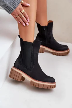 Botki Sztyblety Na Zamek Ocieplane Czarne Linneviae Damskie Czarne Botki|Botki Na Obcasie