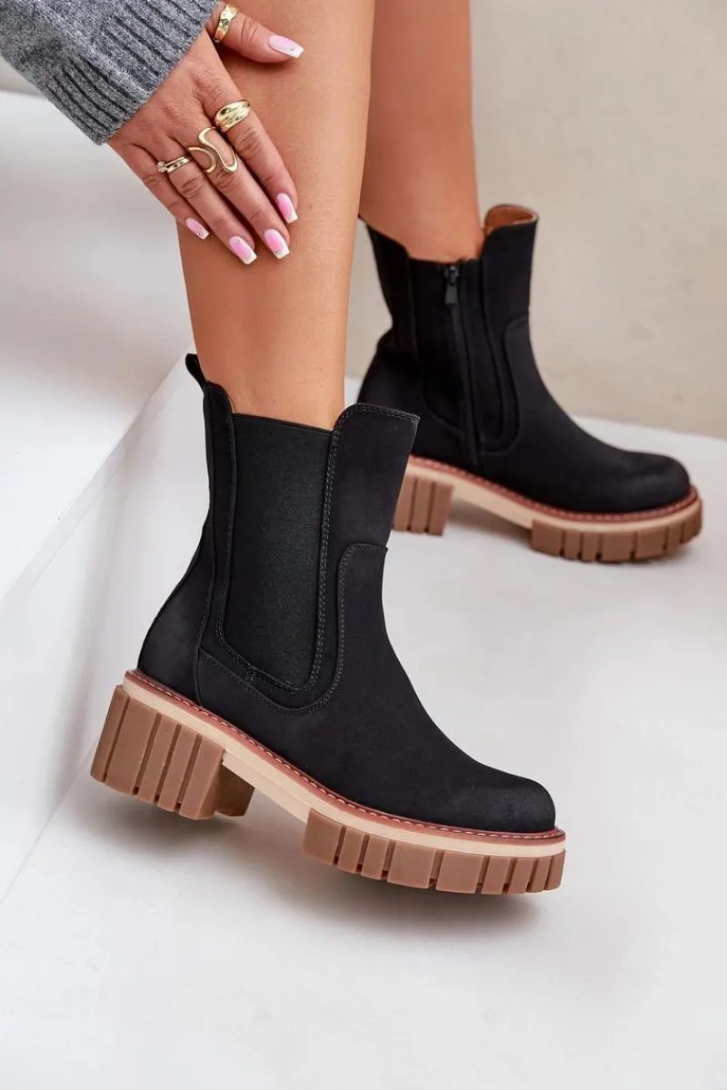 Botki Sztyblety Na Zamek Ocieplane Czarne Linneviae Damskie Czarne Botki|Botki Na Obcasie