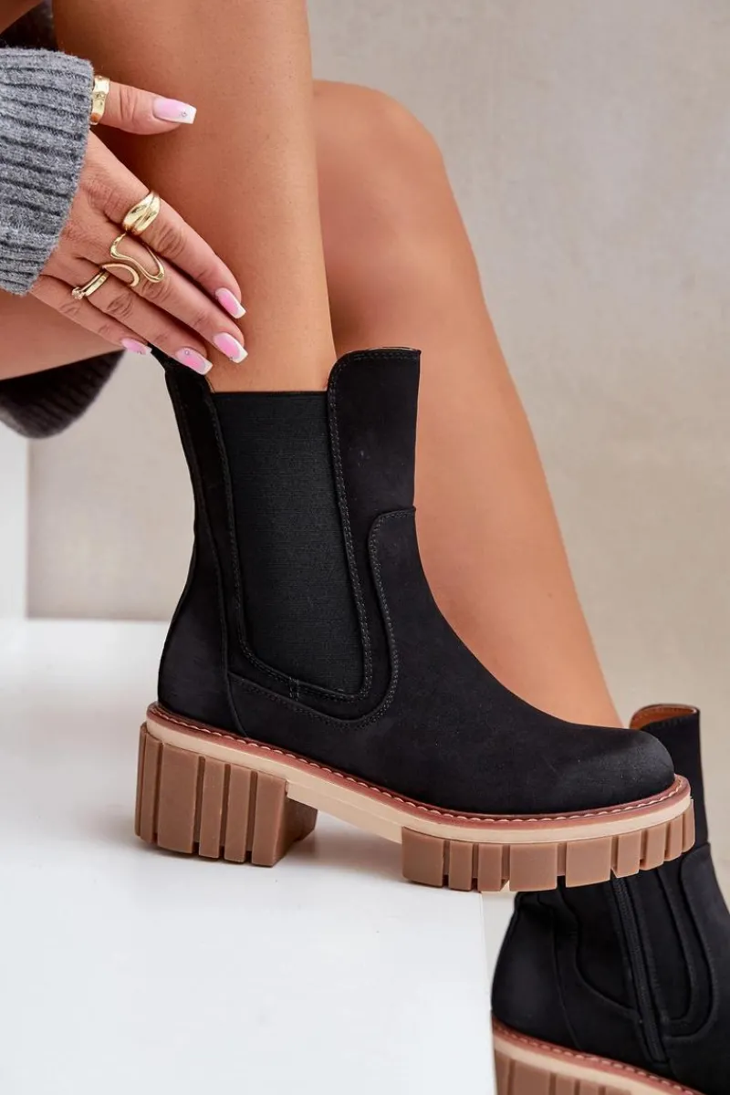 Botki Sztyblety Na Zamek Ocieplane Czarne Linneviae Damskie Czarne Botki|Botki Na Obcasie