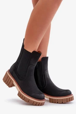 Botki Sztyblety Na Zamek Ocieplane Czarne Linneviae Damskie Czarne Botki|Botki Na Obcasie