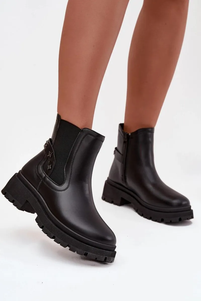 New Boto Botki Sztyblety Na Zamek Z Ozdobnymi Detalami Ocieplane Czarne Verisse