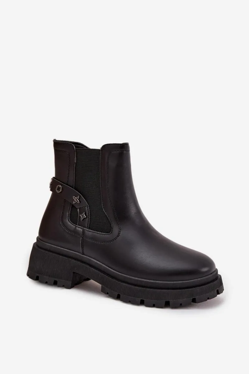 New Boto Botki Sztyblety Na Zamek Z Ozdobnymi Detalami Ocieplane Czarne Verisse