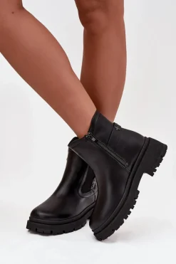 New Boto Botki Sztyblety Na Zamek Z Ozdobnymi Detalami Ocieplane Czarne Verisse