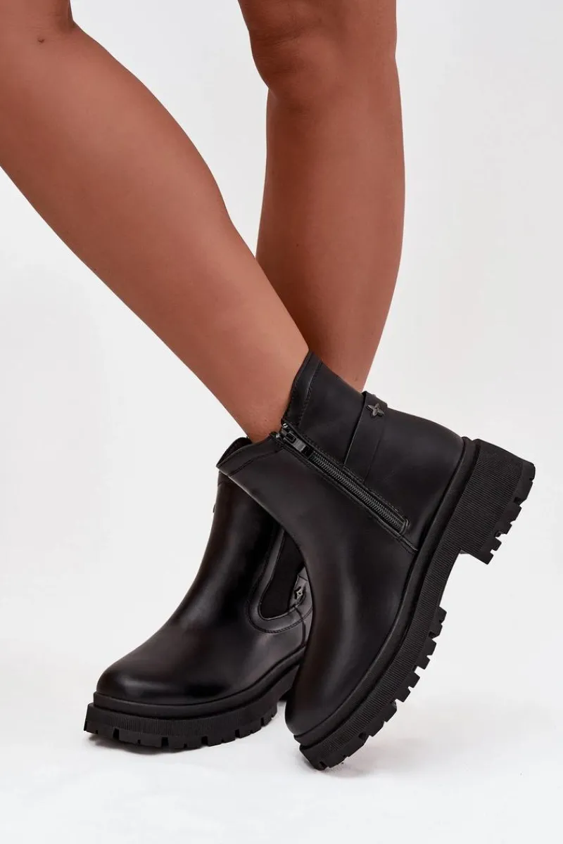 New Boto Botki Sztyblety Na Zamek Z Ozdobnymi Detalami Ocieplane Czarne Verisse