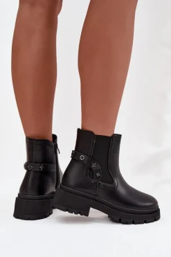 New Boto Botki Sztyblety Na Zamek Z Ozdobnymi Detalami Ocieplane Czarne Verisse