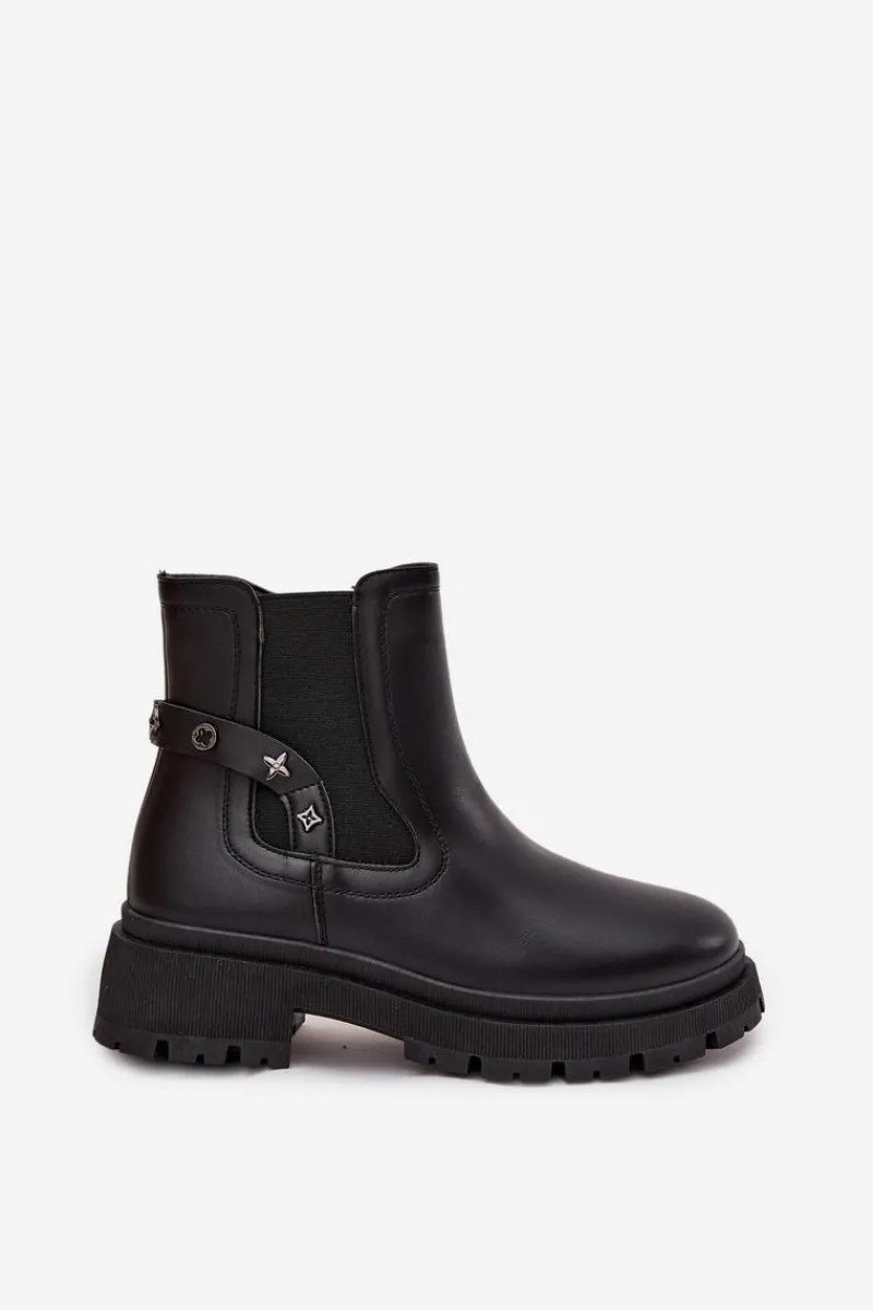 New Boto Botki Sztyblety Na Zamek Z Ozdobnymi Detalami Ocieplane Czarne Verisse