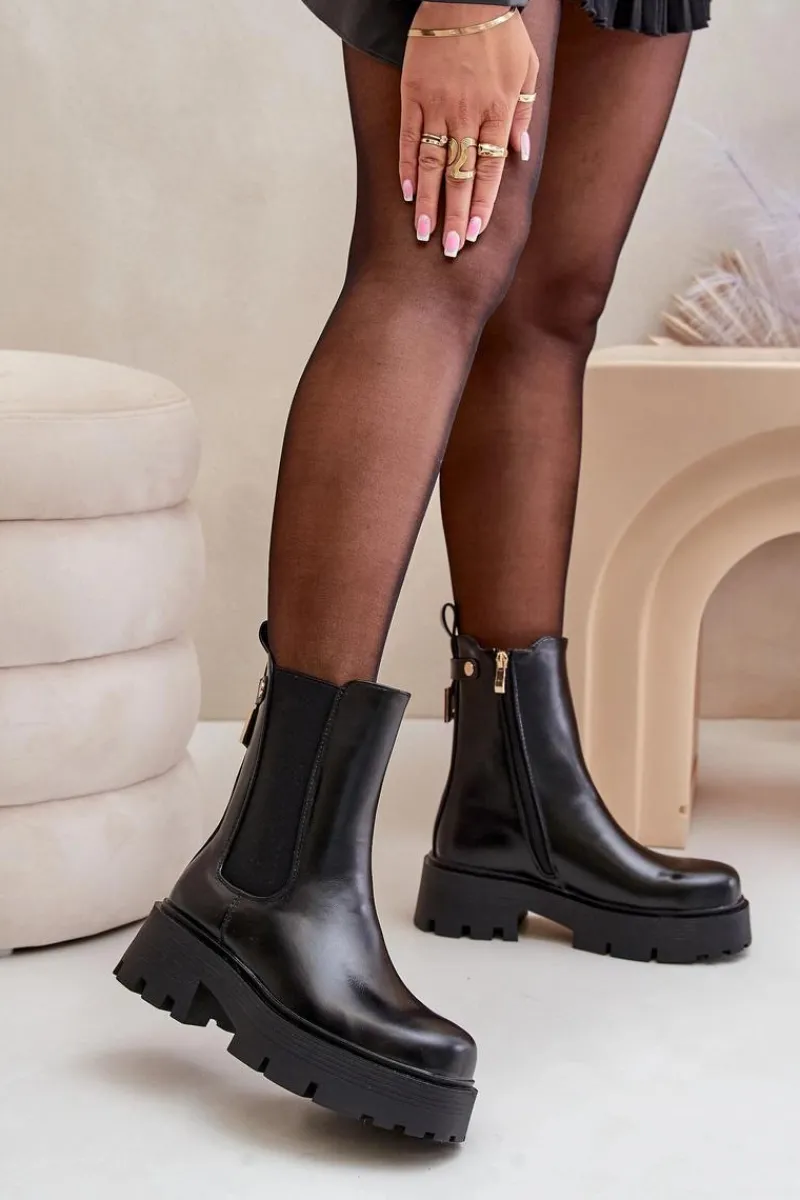 Online Botki Sztyblety Na Zamek Eko Skórzane Czarne Ninnet Damskie Czarne Botki|Botki Płaskie