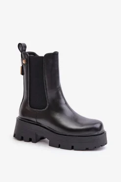 Online Botki Sztyblety Na Zamek Eko Skórzane Czarne Ninnet Damskie Czarne Botki|Botki Płaskie