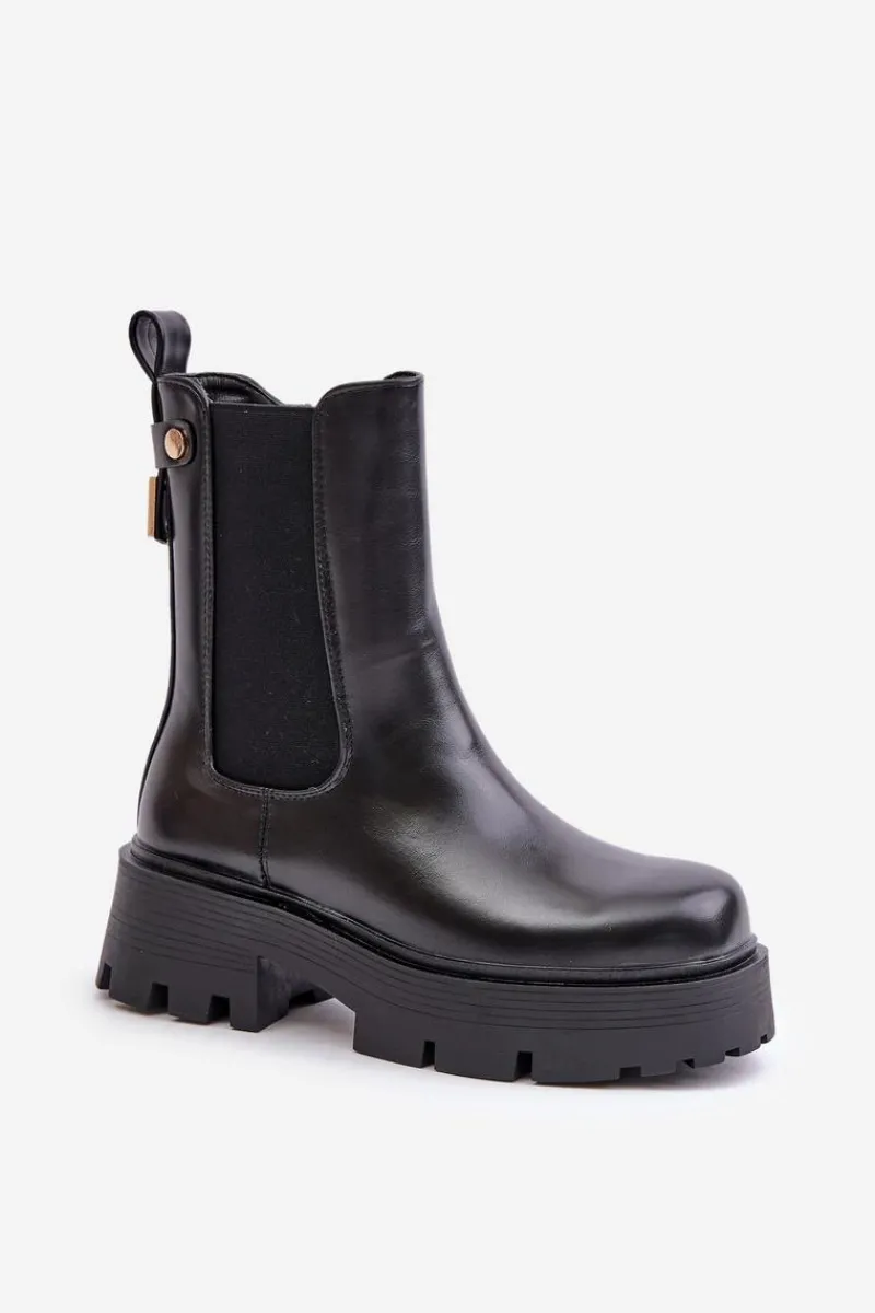 Online Botki Sztyblety Na Zamek Eko Skórzane Czarne Ninnet Damskie Czarne Botki|Botki Płaskie
