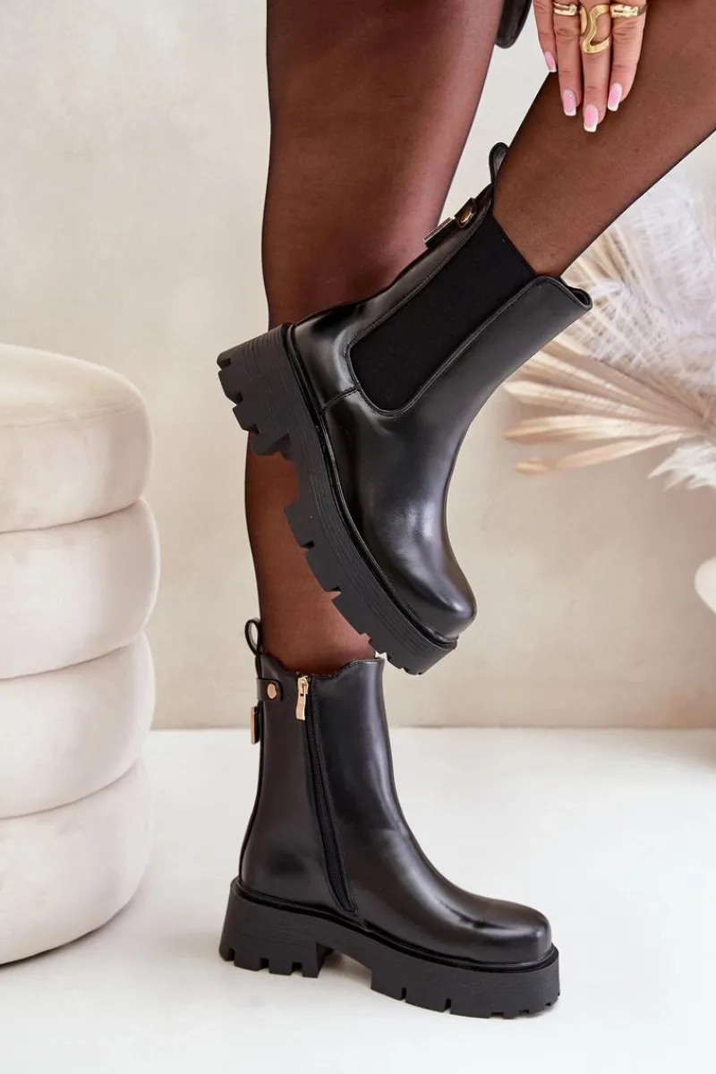 Online Botki Sztyblety Na Zamek Eko Skórzane Czarne Ninnet Damskie Czarne Botki|Botki Płaskie