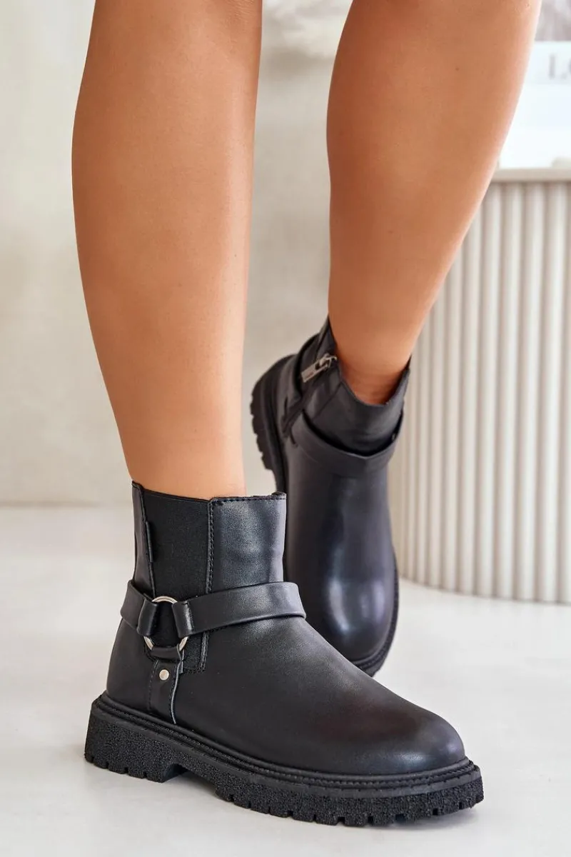 Botki Ocieplane|Czarne Botki>Big Star Shoes Botki Sztyblety Ocieplane Na Zamek Big Star OO274A128 Czarne