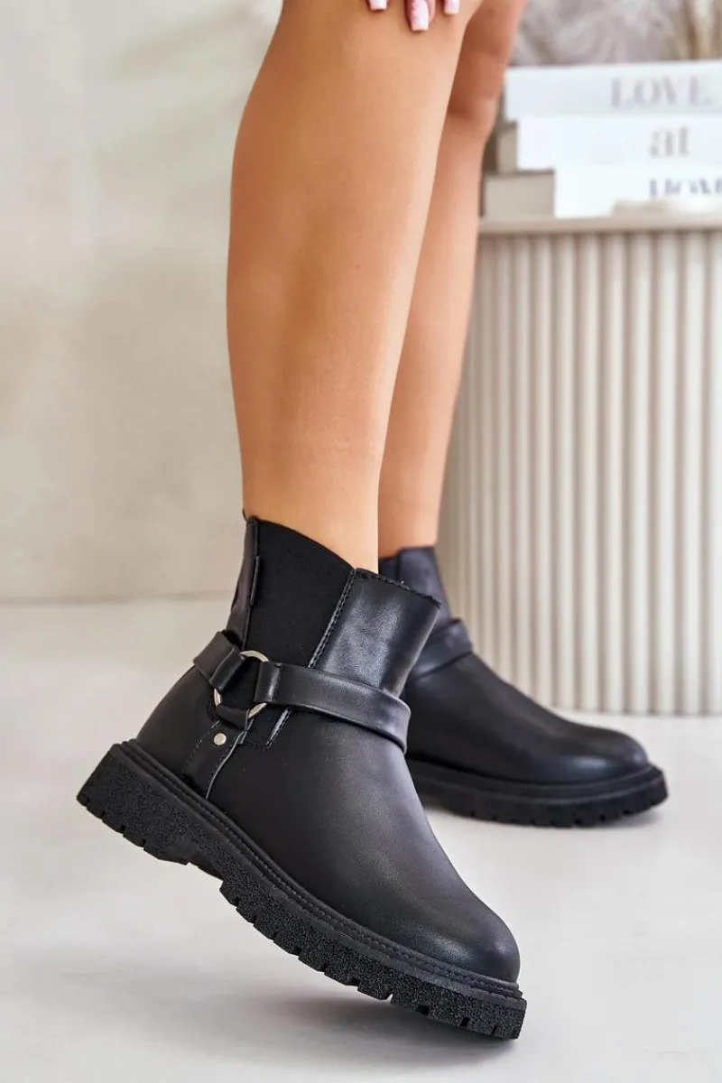 Botki Ocieplane|Czarne Botki>Big Star Shoes Botki Sztyblety Ocieplane Na Zamek Big Star OO274A128 Czarne