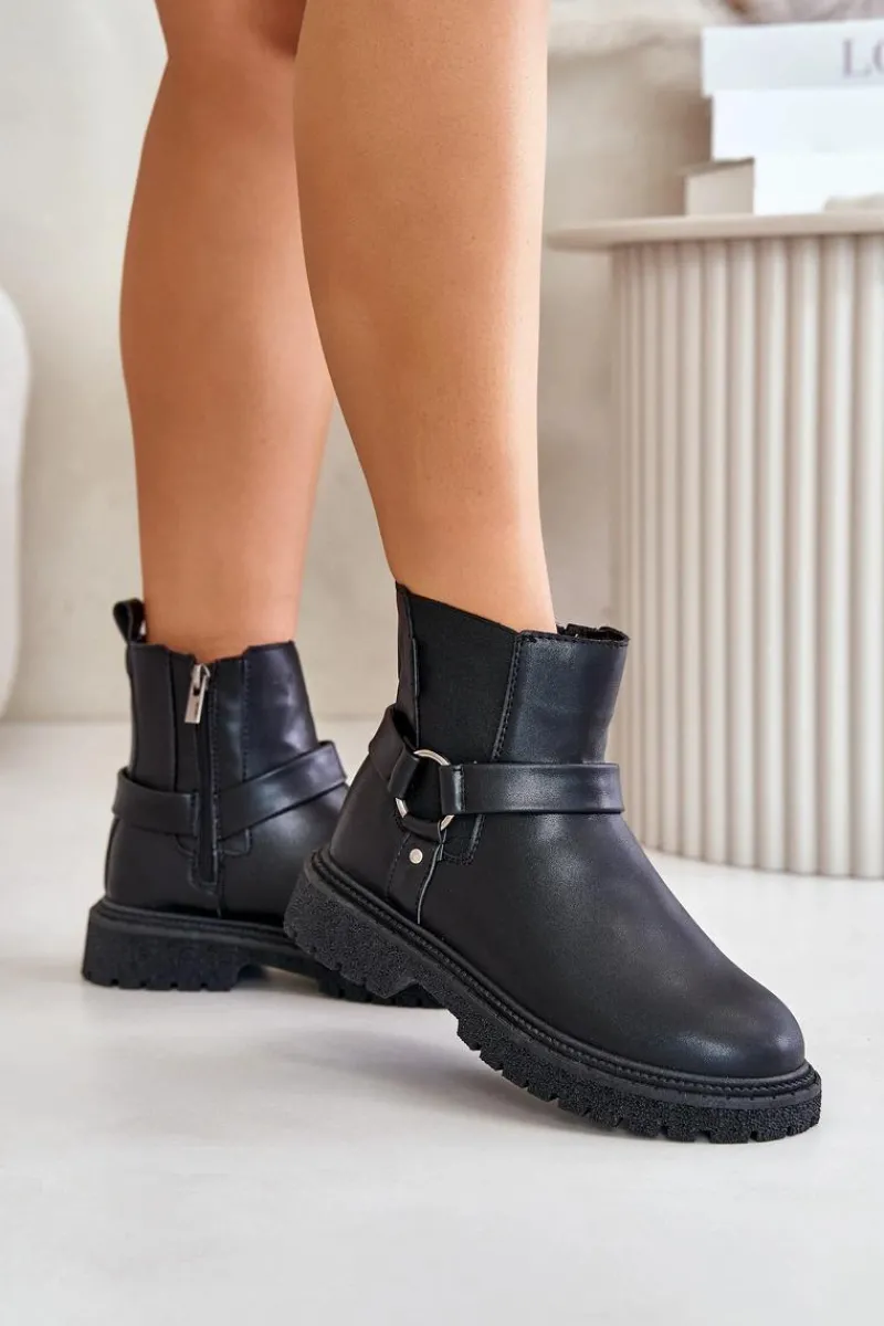 Botki Ocieplane|Czarne Botki>Big Star Shoes Botki Sztyblety Ocieplane Na Zamek Big Star OO274A128 Czarne