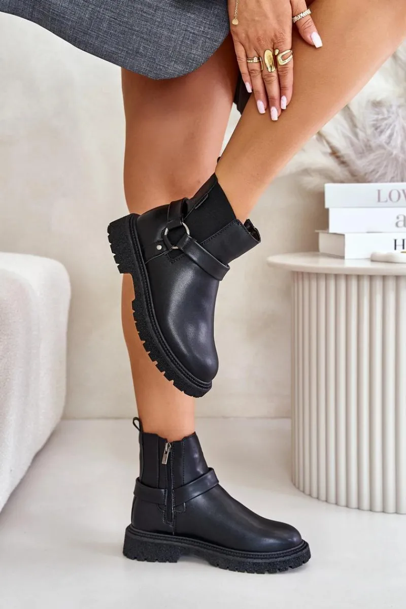 Botki Ocieplane|Czarne Botki>Big Star Shoes Botki Sztyblety Ocieplane Na Zamek Big Star OO274A128 Czarne