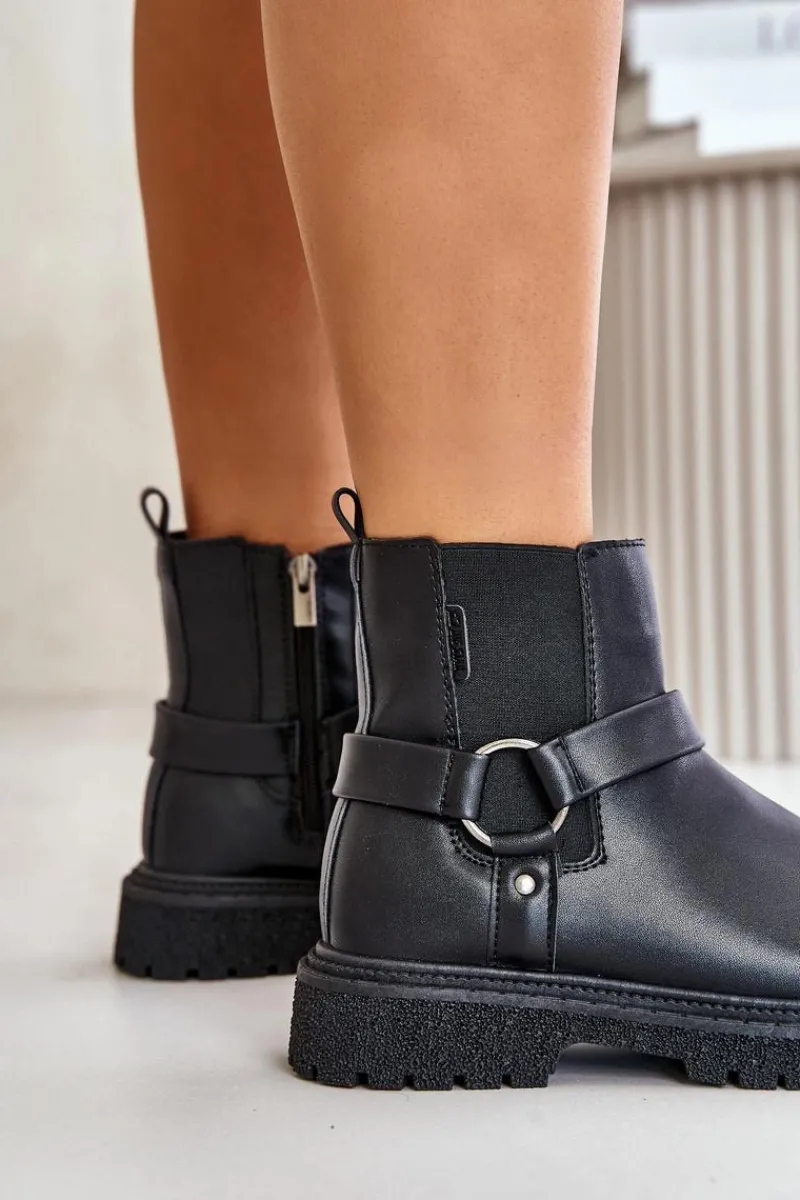 Botki Ocieplane|Czarne Botki>Big Star Shoes Botki Sztyblety Ocieplane Na Zamek Big Star OO274A128 Czarne