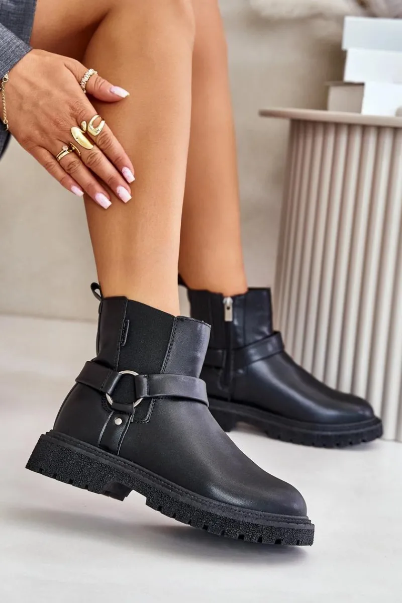 Botki Ocieplane|Czarne Botki>Big Star Shoes Botki Sztyblety Ocieplane Na Zamek Big Star OO274A128 Czarne