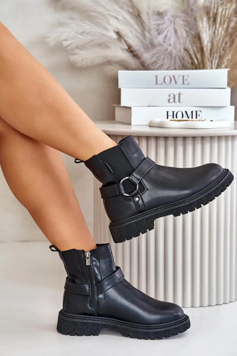 Botki Ocieplane|Czarne Botki>Big Star Shoes Botki Sztyblety Ocieplane Na Zamek Big Star OO274A128 Czarne