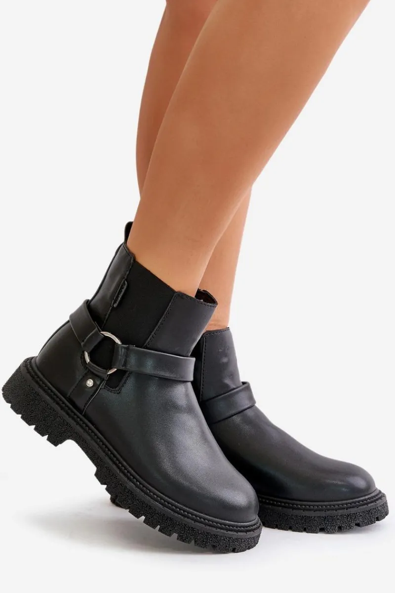 Botki Ocieplane|Czarne Botki>Big Star Shoes Botki Sztyblety Ocieplane Na Zamek Big Star OO274A128 Czarne