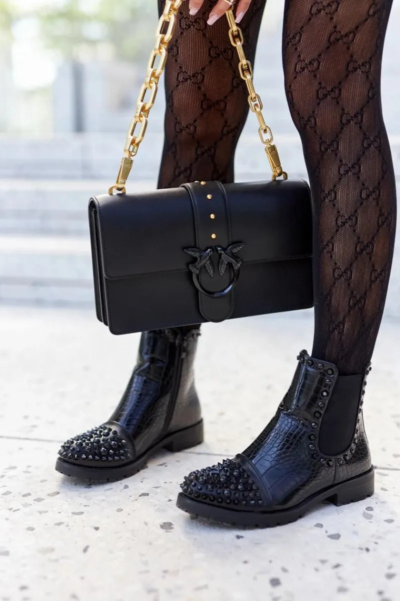 New Boto Botki Sztyblety Z Dżetami Czarne Monah