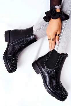 New Boto Botki Sztyblety Z Dżetami Czarne Monah