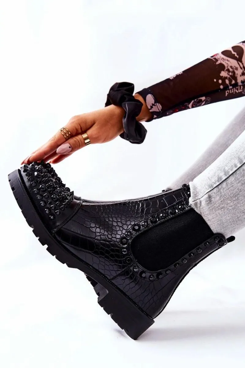 New Boto Botki Sztyblety Z Dżetami Czarne Monah