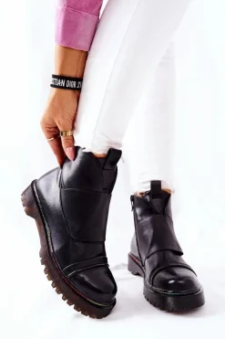 Czarne Botki|Botki Zimowe Damskie>Boto Botki Sztyblety Z Kolorowym Przeszyciem Czarne Milie