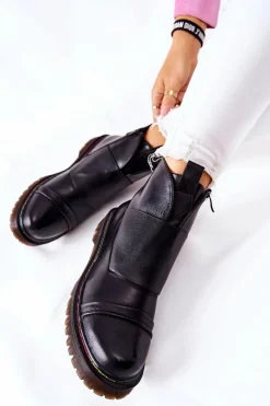 Czarne Botki|Botki Zimowe Damskie><noscript><img width=