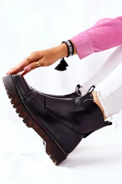 Czarne Botki|Botki Zimowe Damskie><noscript><img width=