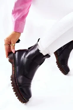 Czarne Botki|Botki Zimowe Damskie><noscript><img width=