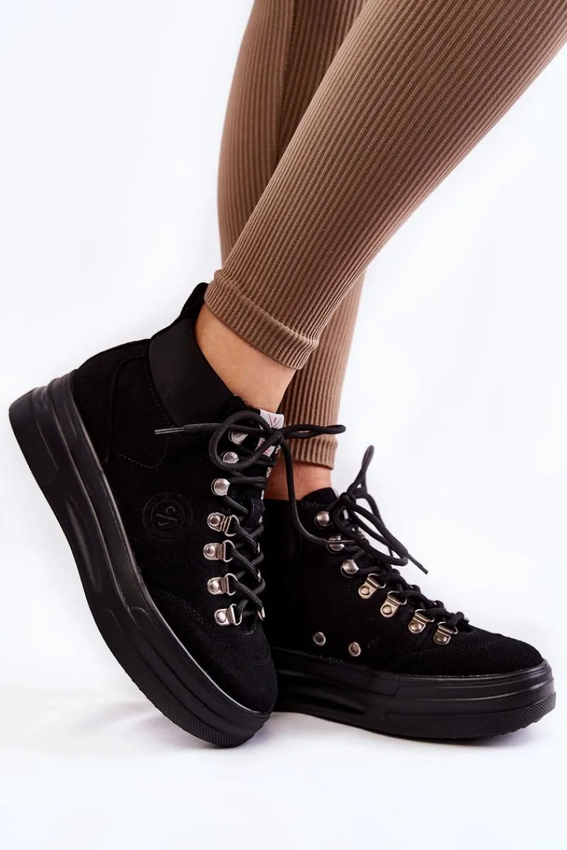 Damskie Trapery|Botki Sznurowane>Cross Jeans Botki Trapery KK2R4074C Czarne