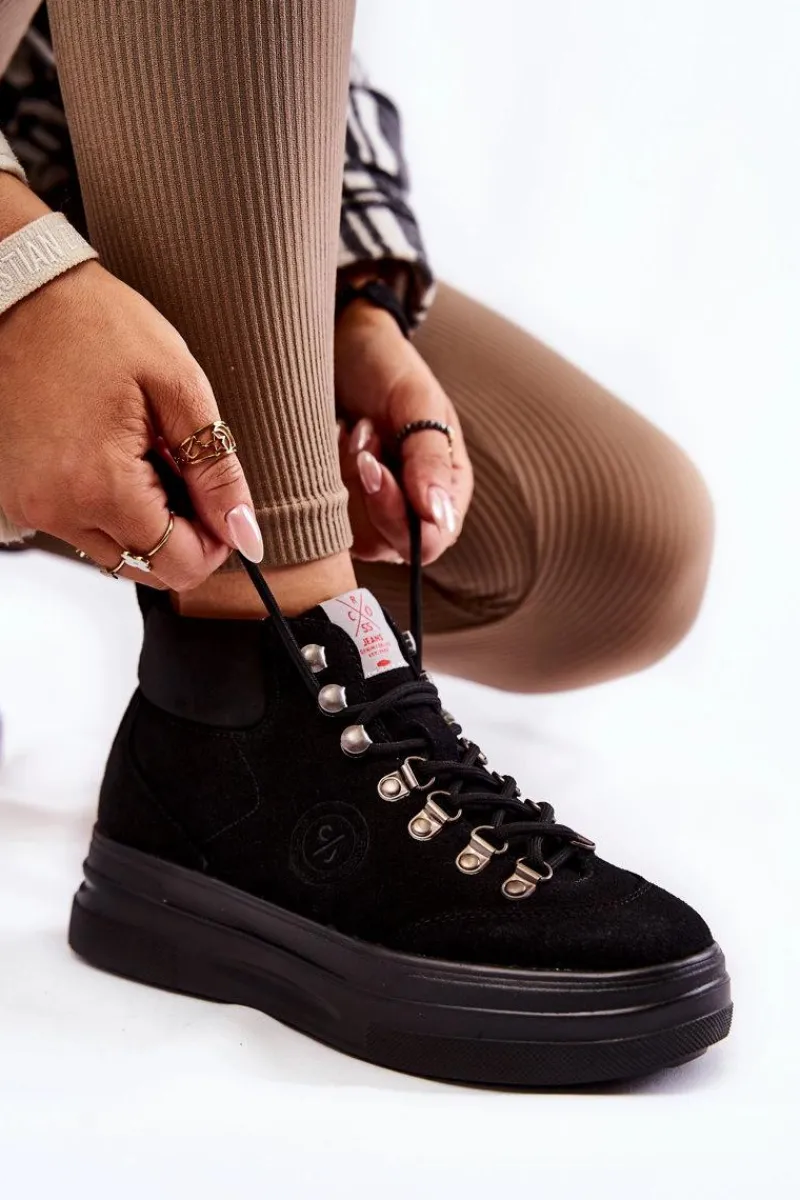 Damskie Trapery|Botki Sznurowane>Cross Jeans Botki Trapery KK2R4074C Czarne