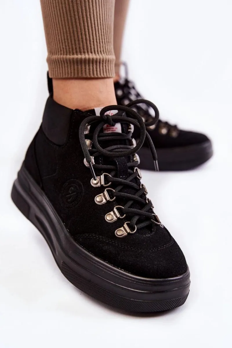 Damskie Trapery|Botki Sznurowane>Cross Jeans Botki Trapery KK2R4074C Czarne