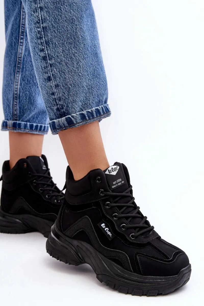 Trekkingowe Damskie|Damskie Trapery>Lee Cooper Botki Trapery Damskie Ocieplane Sznurowane LCJ-23-44-1976L Czarne