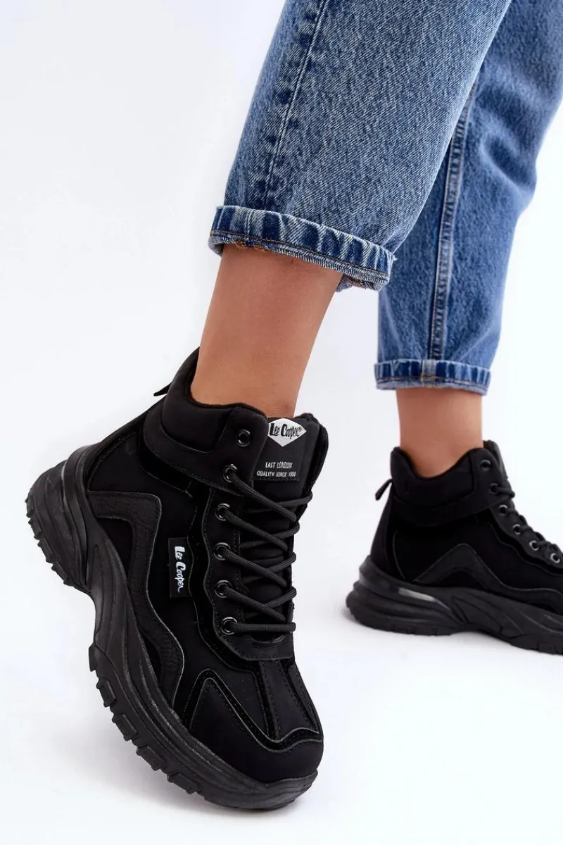 Trekkingowe Damskie|Damskie Trapery>Lee Cooper Botki Trapery Damskie Ocieplane Sznurowane LCJ-23-44-1976L Czarne