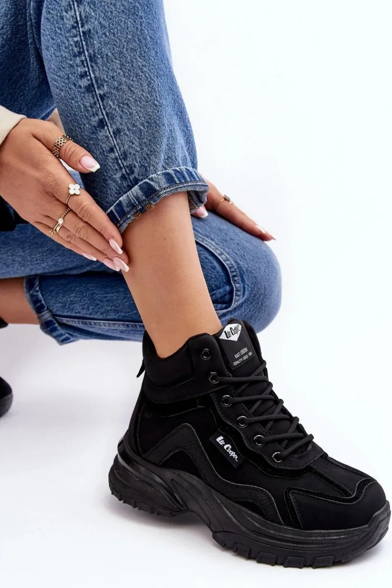 Trekkingowe Damskie|Damskie Trapery>Lee Cooper Botki Trapery Damskie Ocieplane Sznurowane LCJ-23-44-1976L Czarne