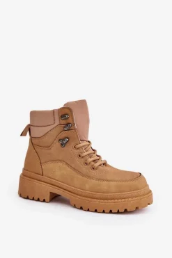 Boto Botki Trapery Damskie Sznurowane Camel Rabaria