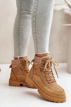 Boto Botki Trapery Damskie Sznurowane Camel Rabaria